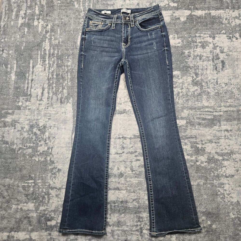 Vigoss Bootcut Jeans Womens 6 Blue Stretch Medium Wash Denim Pockets Distressed